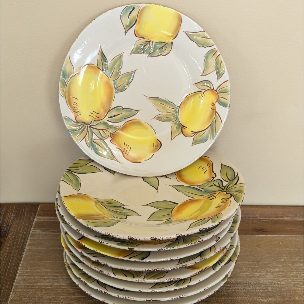Artimino Lemon Fruit 8.75" Plates Lunch Salad Dessert Tuscan Stoneware -Set Of 9